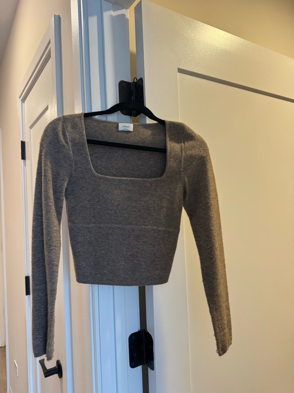 Wilfred Heather Gray Square-Neck Knit Cropped Sweater